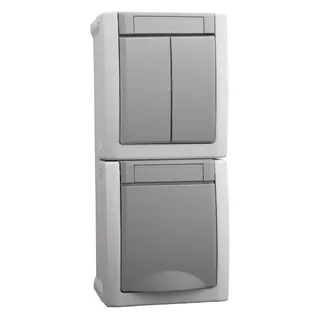 HHG Pacific Komb. Steckdose/Serienschalter 90591082-DE senkr. FR-Aufputz IP54 grau