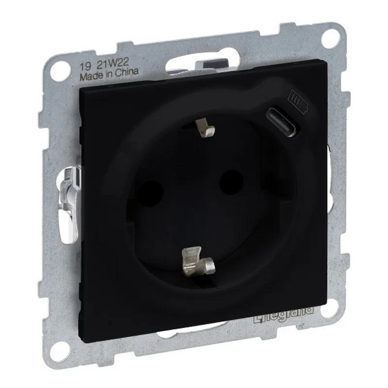 Legrand Steckdose SCHUKO SEANO+USB-C m.Steckklemmen sw