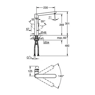 Grohe K7 Einhand Spültisch-Armatur schwenkbar chrom – Bild 2