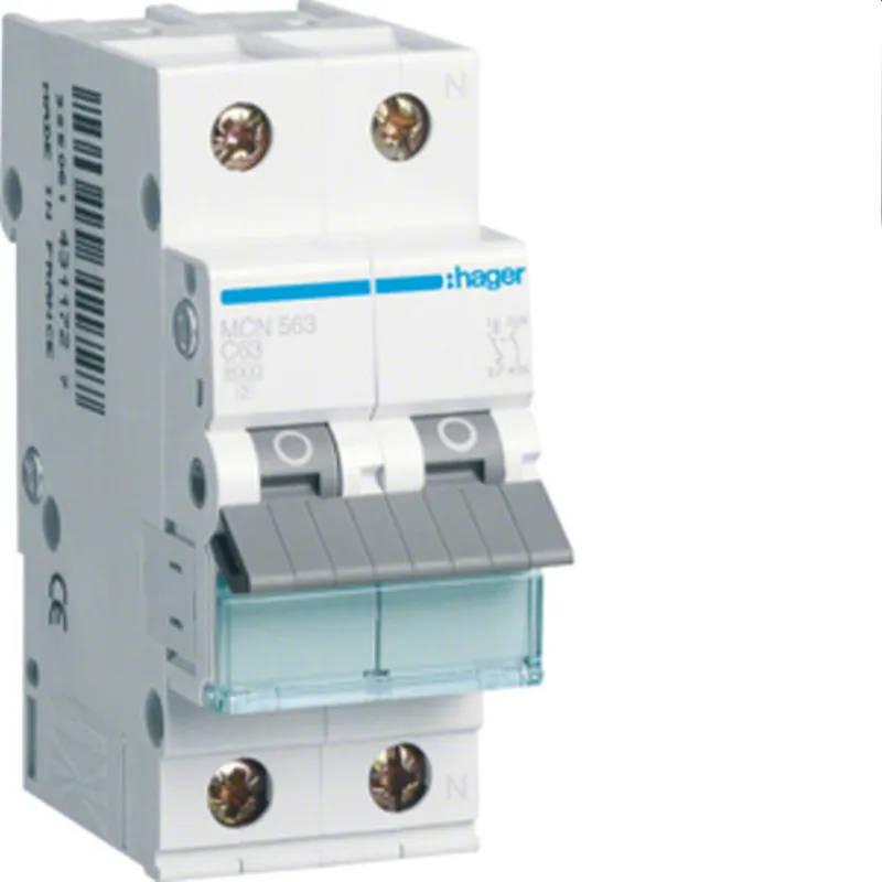 Hager Leitungsschutzschalter, Automat MCN563 1polig+N C63A 6kA 2M