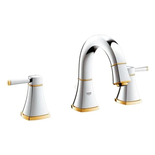 Grohe 3-Loch Waschtisch-Batterie Grandera 20417 flacher Auslauf chrom/gold