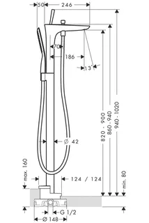 Hansgrohe PuraVida Wannenmischer Fertigset zur Bodenmontage – Bild 2