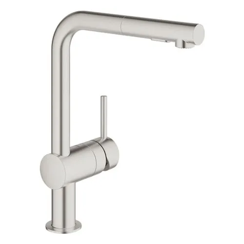 Grohe Minta Spültischbatterie L-Auslauf ausziehbare Spülbrause, supersteel