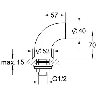 Grohe Standanschluss 12060 Ausladung 57mm DN15 Steckschloss, chrom – Bild 2