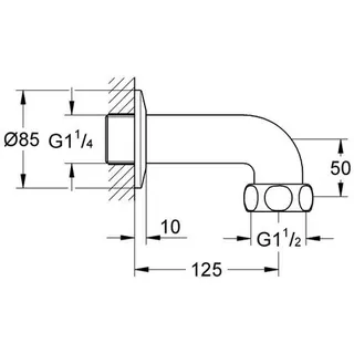 Grohe Abgangsbogen 12432 Ausladung 125mm für 35089/35109 1 1/2"x5/4", chrom – Bild 2