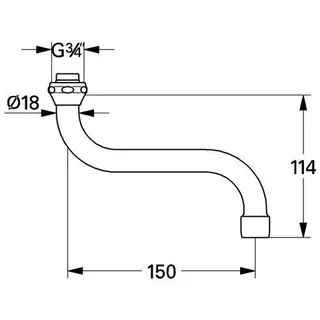 Grohe S-Auslauf 13005 Ausladung 150mm für Küchen-Wandbatterien 1/2'', chrom – Bild 2