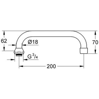 Grohe U-Auslauf 13028 Ausladung 200mm für Küchen-Wandbatterien, 1/2'', chrom – Bild 2