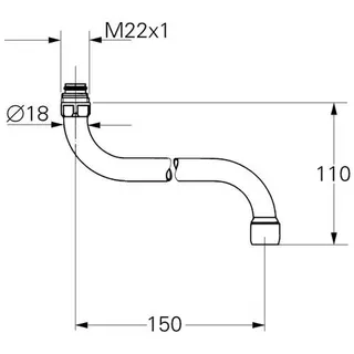 Grohe S-Auslauf 13052 Ausladung 150 mm für Küchen-Wandbatterien, chrom – Bild 2