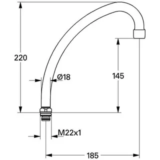 Grohe HU-Auslauf 13073 Ausladung 185mm für Küchen-Standbatterien 1/2'', chrom – Bild 2