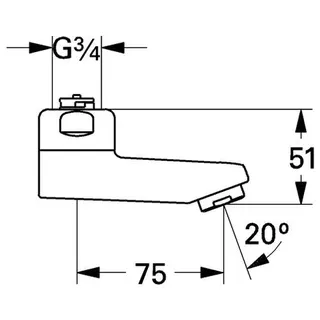 Grohe Gussauslauf 13460 3/4" Ausladung: 75 Höhe: 51, chrom – Bild 2
