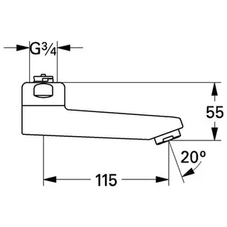 Grohe Gussauslauf 13461 3/4" Ausladung: 115 Höhe: 55, chrom – Bild 2