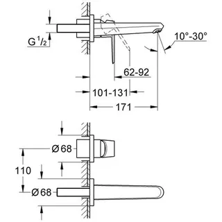 Grohe Eurodisc Cosmopolitan 2-Loch-Waschtischbatterie für die Wandmontage – Bild 2