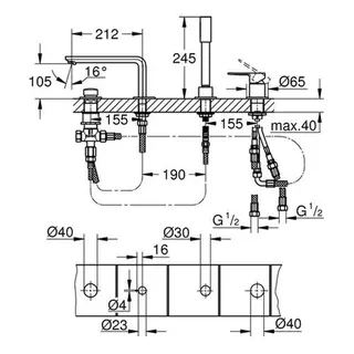 Grohe Lineare 4-Loch Einhand-Wannenkombination, supersteel – Bild 2