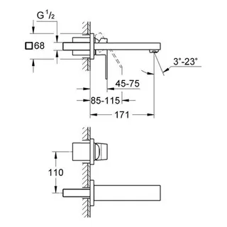 Grohe Eurocube 2-Loch Waschtisch-Mischer Fertigset für 23200 170 mm chrom – Bild 2