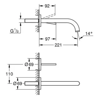 Grohe Atrio 2-Loch-Waschtischbatterie, Ausl. 221 mm, hard graphite gebürstet – Bild 2
