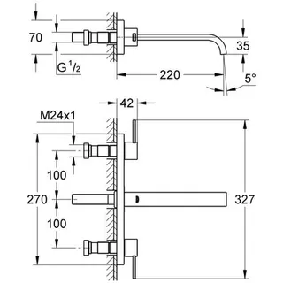 Grohe Allure 3-Loch Waschtisch-Armatur mit Hebelgriffen 220mm chrom – Bild 2