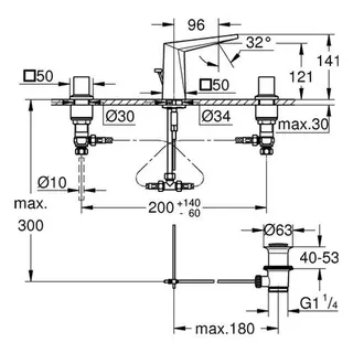 Grohe Allure Brilliant 3-Loch Waschtischbatterie 20342 flacher Auslauf, chrom – Bild 2