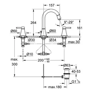 Grohe 3-Loch Waschtisch-Batterie Grandera 20389 hoher Auslauf chrom/gold – Bild 2