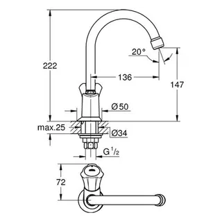 Grohe Costa Standventil mit schwenkbarem Rohrauslauf chrom – Bild 2