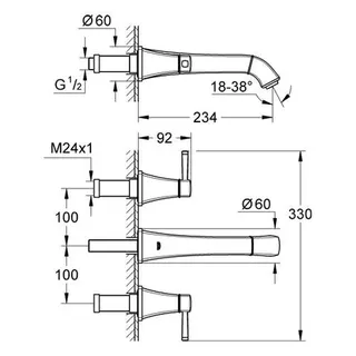 Grohe Grandera 3-Loch Waschtisch Wand Armatur, Ausl. 234mm – Bild 2