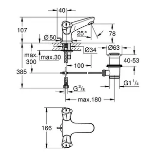 Grohe Costa Zweigriff-Waschtisch-Batterie 21390 DN15 mit Zugstangen-Ablaufgarnitur, chrom – Bild 2
