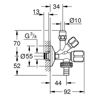 Grohe Kombi-Eckventil 22034 Wandrosette 3/8 x 3/8 x 3/4'' selbstd. Anschl.gew., chrom – Bild 2