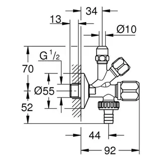 Grohe Kombi-Eckventil 1/2 x 3/8 x 3/4'' mit Schlauchanschluss, chrom – Bild 2