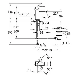 Grohe Eurocube Waschtisch Armatur mit Ablaufgarnitur chrom – Bild 2