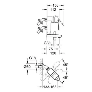 Grohe Eurostyle C EH-Wannenbatterie Vertica 23302 Anschlusswinkel 45°, chrom – Bild 2