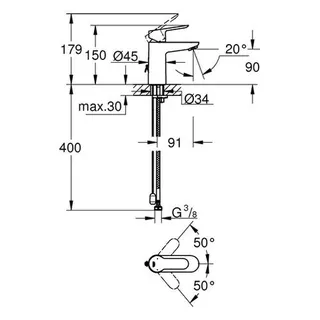 Grohe BauEdge Waschtisch Armatur, mit versenkbarer Kette, chrom – Bild 2