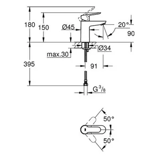Grohe BauEdge Waschtisch Armatur, glatter Körper, chrom – Bild 2