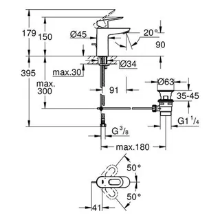 Grohe BauLoop Waschtisch Armatur, mit Zugstangen-Ablaufgarnitur, chrom – Bild 2