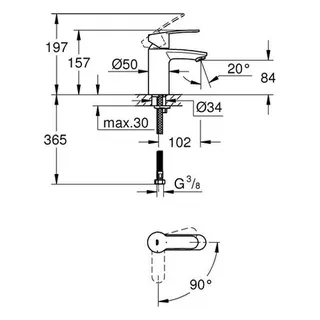 Grohe Eurostyle Cosmopolitan Waschtisch Armatur, Ecojoy, glatter Körper – Bild 2
