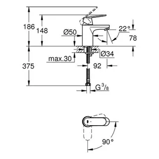 Grohe Eurosmart Cosmopolitan Waschtisch Armatur, glatter Körper, EcoJoy, chrom – Bild 2
