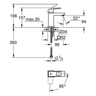 Grohe Eurocube Waschtisch Armatur, Mittelstellung kalt glatter Körper chrom – Bild 2