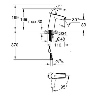Grohe Eurosmart Waschtisch Armatur, M-Size, mit Kette, Mittelstellung kalt – Bild 2