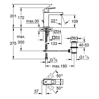 Grohe Eurocube Waschtisch Armatur, mittelhoche Ausführung – Bild 2