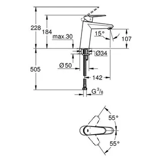 Grohe Eurodisc Cosmopolitan Waschtisch Armatur, M-Size, glatter Körper, chrom – Bild 2