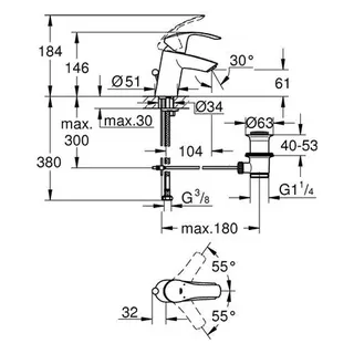 Grohe Eurosmart Waschtisch Armatur, S-Size, chrom mit Zugstangen-Ablaufgarnitur – Bild 2
