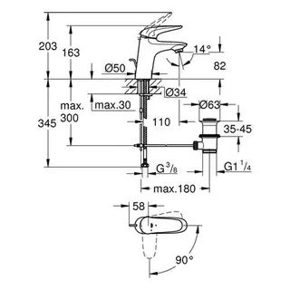 Grohe Eurostyle Waschtisch Armatur, S-Size Mittelstellung kalt Hebel geschlossen, chrom – Bild 2