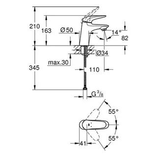 Grohe Eurostyle Waschtisch Armatur, S-Size, glatter Körper Hebel geschlossen, chrom – Bild 2