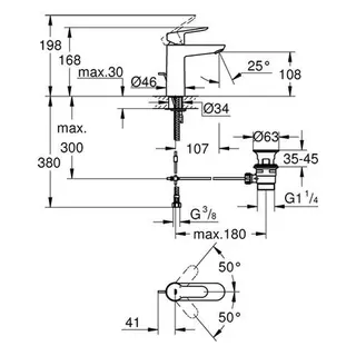 Grohe BauEdge Waschtisch Armatur, M-Size, mit Ablaufgarnitur – Bild 2