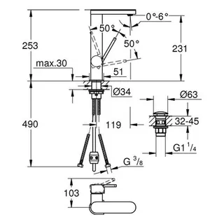 Grohe Plus Waschtisch Armatur L-Size mit ausziehbarem Auslauf & Push-open Ablaufgarnitur (chrom) – Bild 2