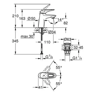Grohe Waschtischmischer Eurostyle S-Size mit Push-open Ablaufgarnitur (chrom) – Bild 2