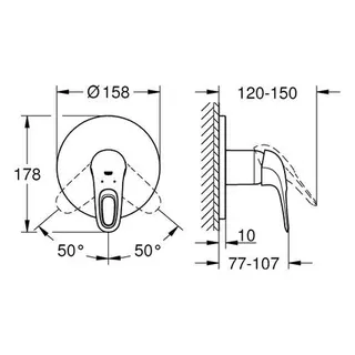 Grohe Eurostyle Brausemischer Unterputz-Fertigset 24048, Hebel offen (chrom) – Bild 2