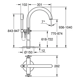 Grohe Zweigriff-Wannenbatterie Atrio zur Bodenmontage (hard graphite gebürstet) – Bild 2