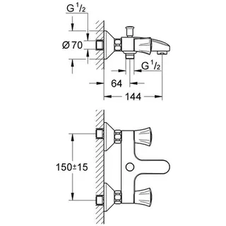 Grohe Costa Zweigriff Wannenbatterie 25450 DN15 Wandmontage, chrom – Bild 2