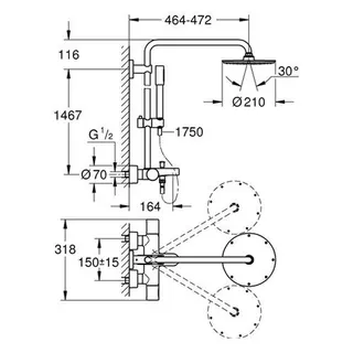 Grohe Rainshower System 210 Duschsystem mit Thermostat-Wannenbatterie für die Wandmontage – Bild 2