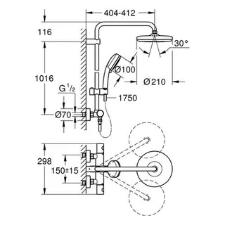 Grohe Tempesta Cosmopolitan Duschsystem 210 mit Thermostatbatterie chrom – Bild 2