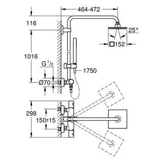 Grohe Euphoria System 150 Duschsystem mit Thermostatbatterie für die Wandmontage – Bild 2